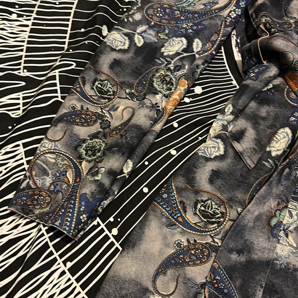 Beautiful tie dye/floral/paisley pattern faux suede wrap coat jacket size L - Picture 6 of 13